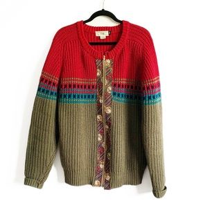 Gap Vintage 80’s Wool Chunky Colorful Cardigan Sweater Zip Front Colorblock